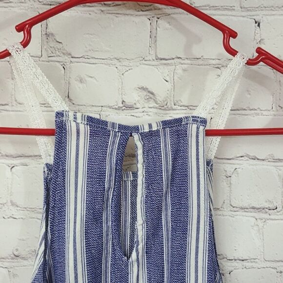 Hollister Juniors Small Soft Blue Stripe Sleeveless Crochet Top Ruffle Racerback - Picture 6 of 10